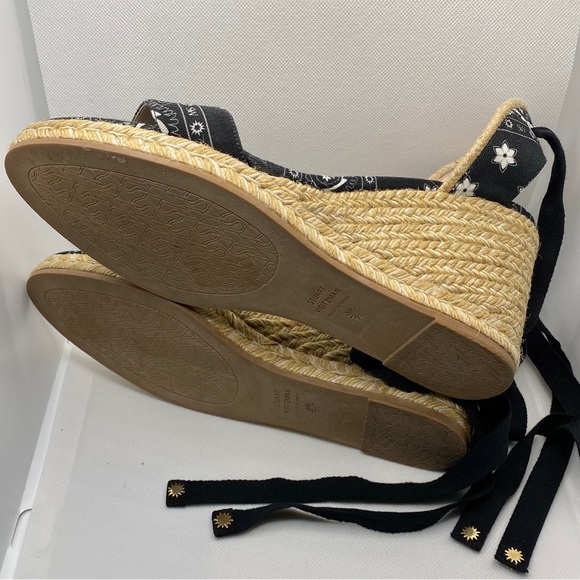 STUART WEITZMAN, Authentic Illeana Lace Up Wedges, Black Paisley Bandana Print - Picture 10 of 12